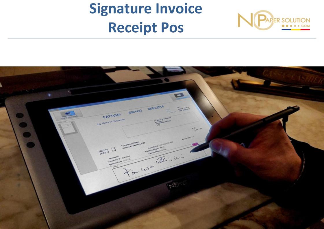 The invoice  will be displayed on the tablet  together with  POS  receipt in digital format.The customer will sign directly on the receipt tablet.